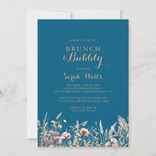 Invitation Hiver prairie Fleur Brunch et Fête des mariées Bub (Devant)