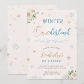 Invitation Hiver Premier anniversaire Wonderland Thème 1ère f (Devant / Derrière)