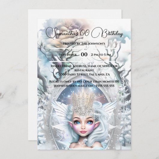 Invitation Hiver princesse rhinestone couronne enchantée forê (Devant / Derrière)