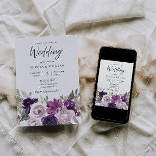 Invitation Hiver Purple Lavender Floral Mariage élégant