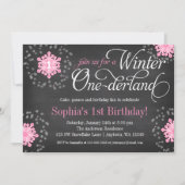 Invitation Hiver rose Onederland de tableau de flocons de (Devant)