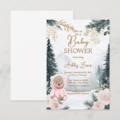 Invitation Hiver Rose ours Forêt neige rose forêt (Devant / Derrière)