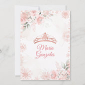 Invitation Hiver Rose Rose Or Floral Princesse Mis Quince (Dos)