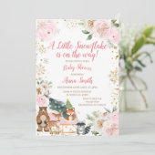 Invitation Hiver ROSE Un petit flocon de neige est en route (Debout devant)