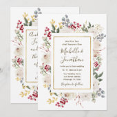 Invitation Hiver Rouge Blanc Or Floral Mariage chrétien (Devant / Derrière)