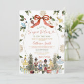 Invitation Hiver Rouge Bow Nutcracker Ballet Baby shower neig (Debout devant)