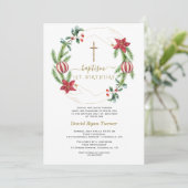 Invitation Hiver Rouge Floral Vert Or Première Communion Sain (Debout devant)