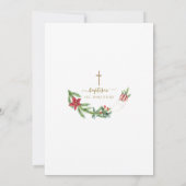 Invitation Hiver Rouge Floral Vert Or Première Communion Sain (Dos)