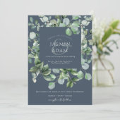 Invitation Hiver Royal Blue Eucalyptus Mariage photo (Debout devant)