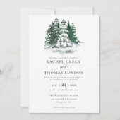 Invitation Hiver Russe Aquarelle Pins vert mariage (Devant)