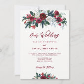 Invitation Hiver rustique bordeaux vert mariage (Devant)