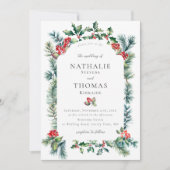 Invitation Hiver Rustique Botanique Berry Pine Plaid Mariage (Devant)