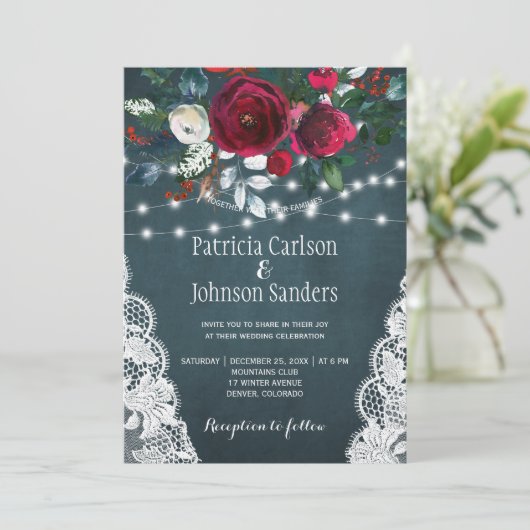 Invitation Hiver rustique élégant mariage de Noël (Debout devant)