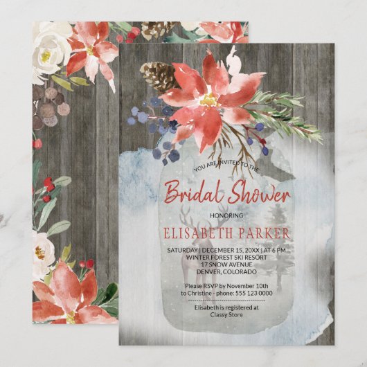 Invitation Hiver Rustique Floral Grange Fête des mariées en b (Devant / Derrière)