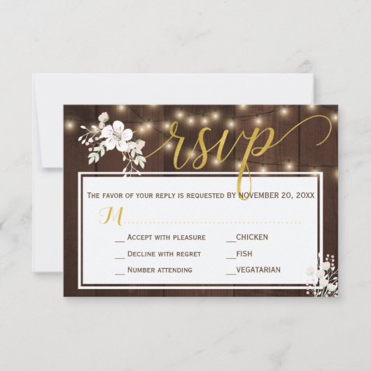 Invitation Hiver Rustique Floral Mariage String luminaires in (Devant)