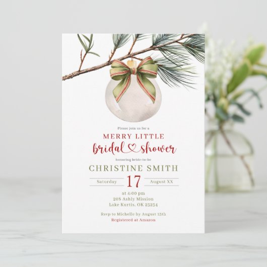 Invitation Hiver Sage Green Bow Joyeux Petit Fête des mariées (Debout devant)