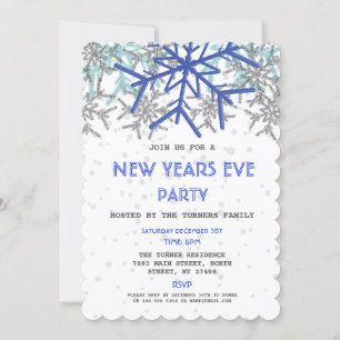 Invitation Hiver Silver Blue Snowflake NOUVELLES ANNÉES FÊTE 