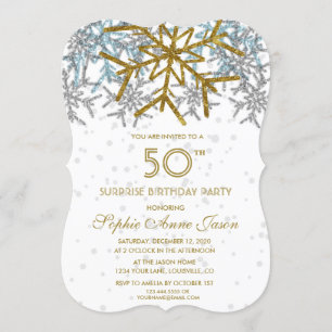 Invitation Hiver Silver Rose Blue Snowflakes 50e anniversaire