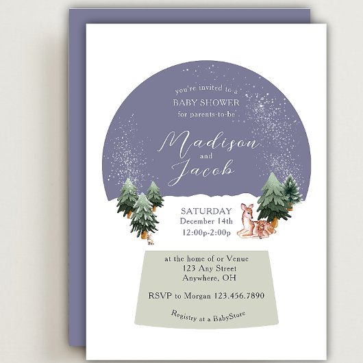Invitation Hiver Snowglobe Baby shower blanc
