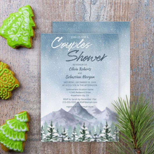 Invitation Hiver Snowy Mountain Forest Couples Douche