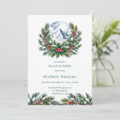 Invitation Hiver Snowy Pine Wreath Brunch & Bubbly (Debout devant)
