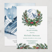 Invitation Hiver Snowy Pine Wreath Brunch & Bubbly (Devant / Derrière)
