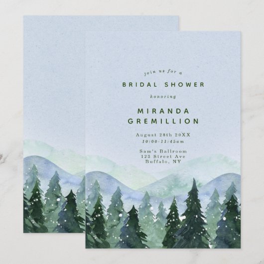Invitation Hiver Snowy Wilderness Trees Fête des mariées (Devant / Derrière)