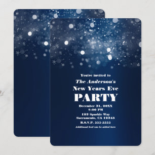 Invitation Hiver Sombre Bleu d'argent étincelant Nouvel An