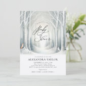 Invitation Hiver Sun Forest Woodland Fox Neutral Baby shower (Debout devant)