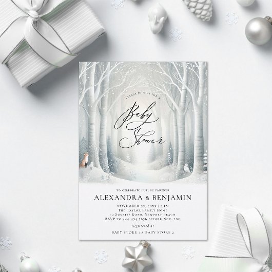 Invitation Hiver Sunrise Forest Fox Coed Neutral Baby shower