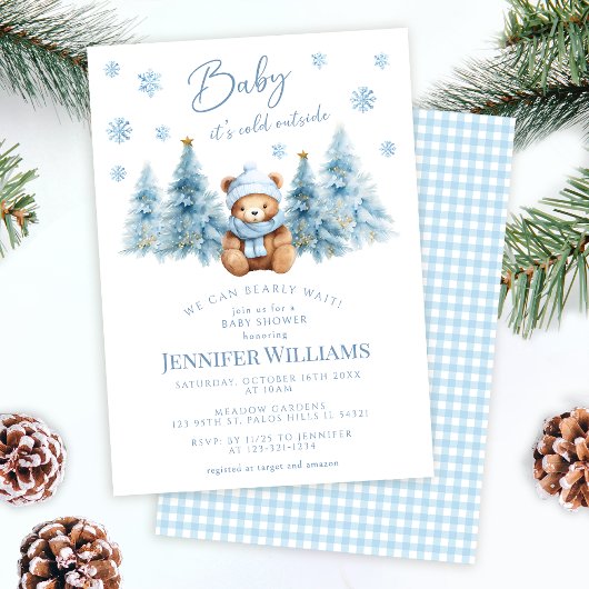Invitation Hiver Teddy Bear Baby son froid devant Boy Shower