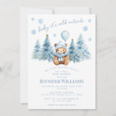 Invitation Hiver Teddy Bear Pine Snowflakes Bébé Fille Douche (Devant)