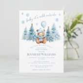 Invitation Hiver Teddy Bear Pine Snowflakes Bébé Fille Douche (Debout devant)