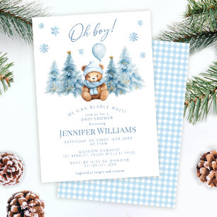 Invitation Hiver Teddy Bear Pine Trees Oh Boy Baby shower