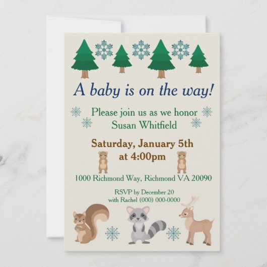 Invitation Hiver Thème animal boisé (Devant)