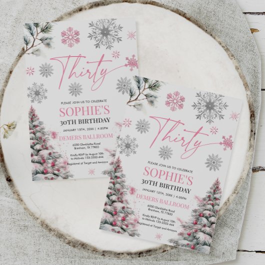 Invitation Hiver Trente Anniversaire Invitation, rose et arge