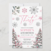 Invitation Hiver Trente Anniversaire Invitation, rose et arge (Devant)