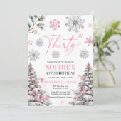 Invitation Hiver Trente Anniversaire Invitation, rose et arge (Debout devant)