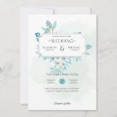 Invitation Hiver Turquoise Floral Impression ou Mariage numér (Devant)