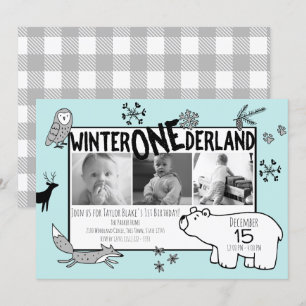 Invitation Hiver Un derland 1er anniversaire Tri Photo Woodla