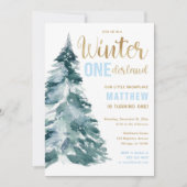 Invitation Hiver UN derland bleu or garçon 1er anniversaire (Devant)