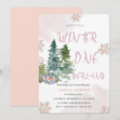 Invitation Hiver UN Derland Rose fille 1er anniversaire (Devant / Derrière)