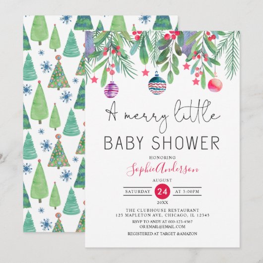Invitation Hiver Un joyeux petit Baby shower de Noël (Devant / Derrière)