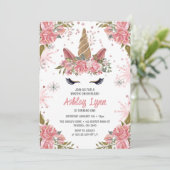 Invitation Hiver Unicorne 1er Anniversaire Blush Pink Invitat (Debout devant)