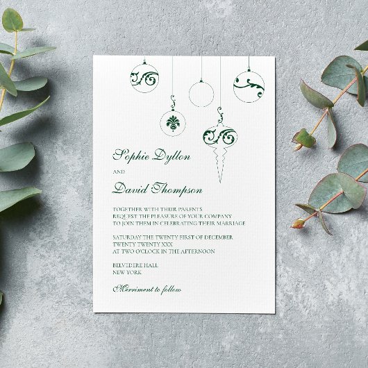 Invitation Hiver Vert Noël Bauble Ornements Mariage