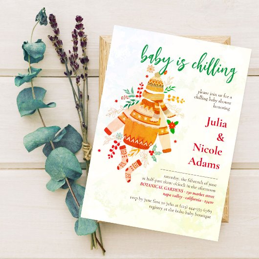 Invitation Hiver Vêtements chauds Baby shower mignon