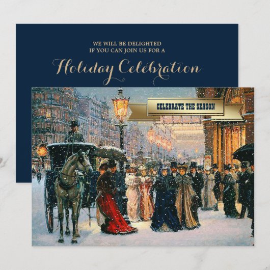 Invitation Hiver vintage Scène Parisienne Fête de Vacances (Devant / Derrière)