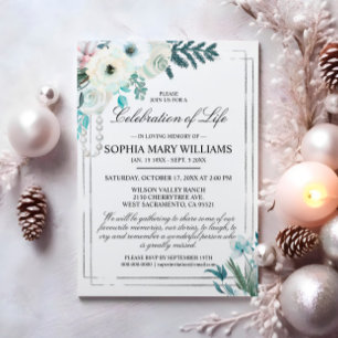 Invitation Hiver White Rose Funérailles Célébration de la vie