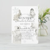 Invitation Hiver Wonderland Arctic Animals Baby shower garçon (Debout devant)