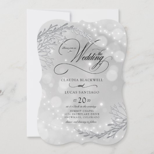 Invitation Hiver Wonderland String Lights Mariage (Devant)